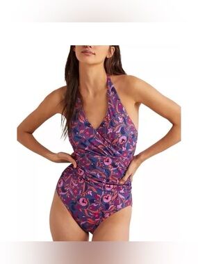 Boden Floral Pattern Levanzo Halter One-Piece Swimsuit—Size 10L Women’s